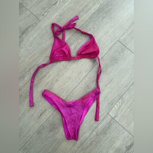 Luli Fama Womens Pink Metallic Halter Bikini‎ Set